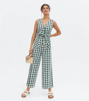 Green gingham jumpsuit Clearance
