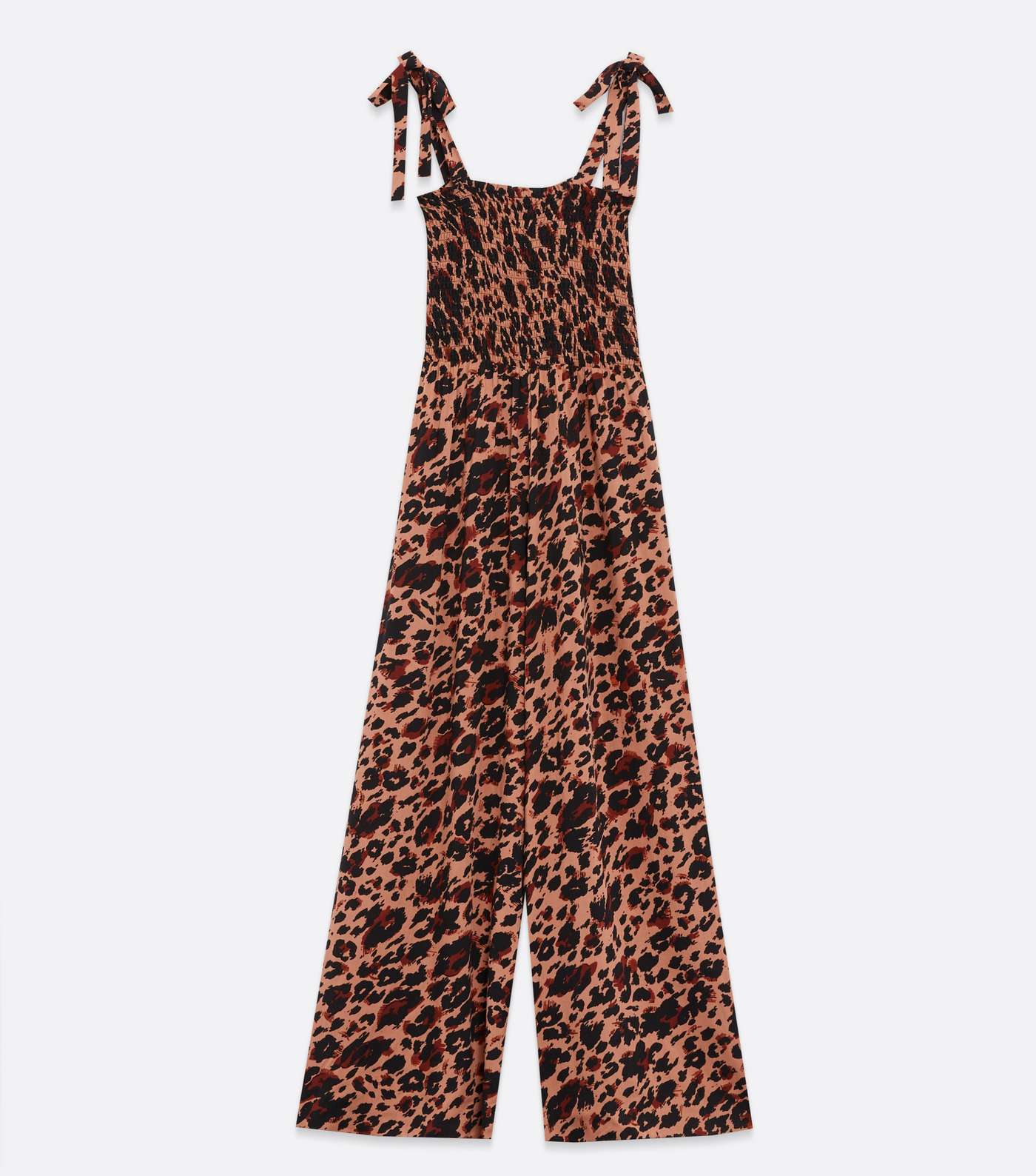 Brown Leopard Print Shirred Tie Strap Jumpsuit  Image 5