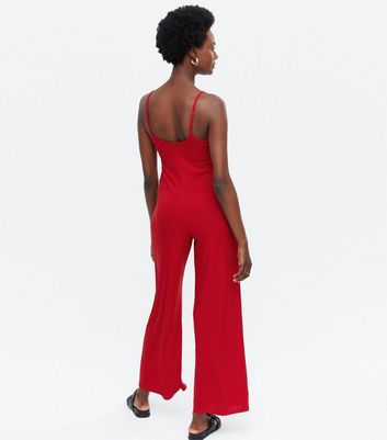 Red ribbed jumpsuit Clearance