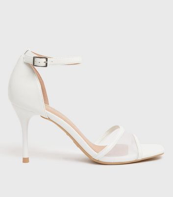 White Mesh Strap Stiletto Heel Sandals 