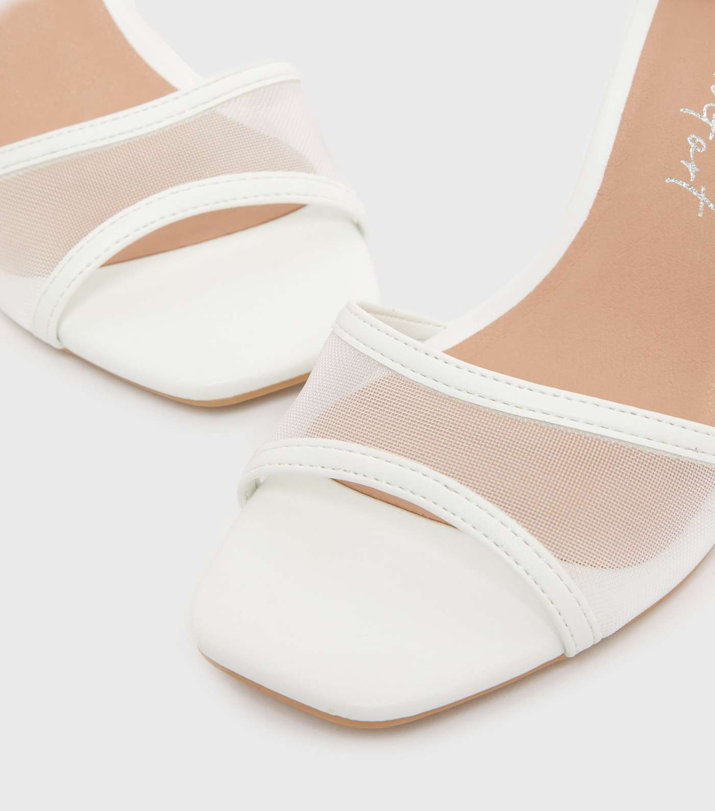 White Mesh Strap Stiletto Heel Sandals Image 4