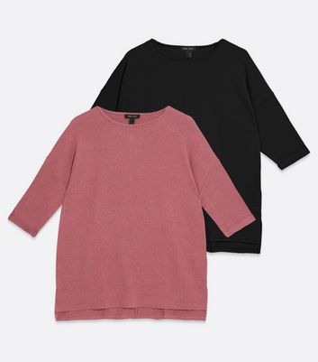 Click to view product details and reviews for 2 Pack Pink And Black Fine Knit 3 4 Sleeve Long Tops New Look.