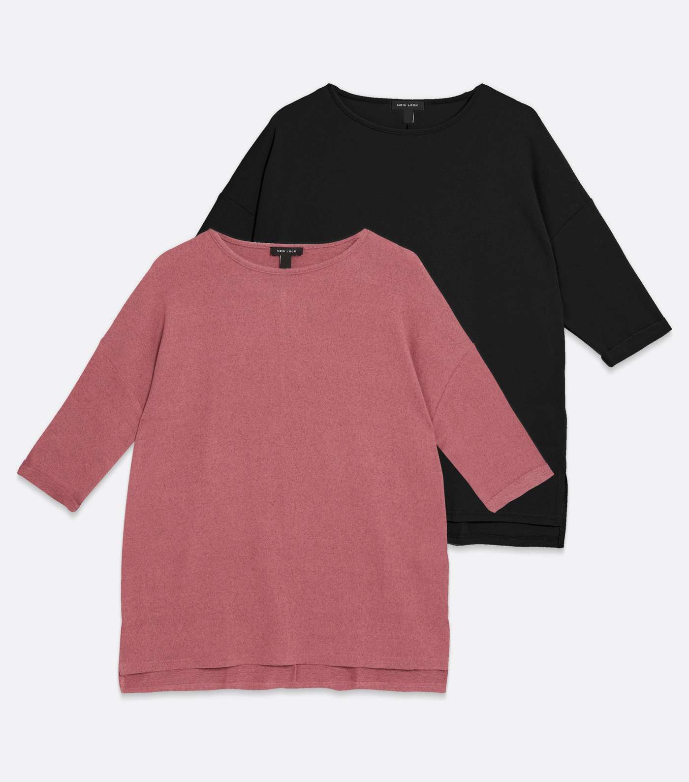 2 Pack Pink and Black Fine Knit 3/4 Sleeve Long Tops Image 5