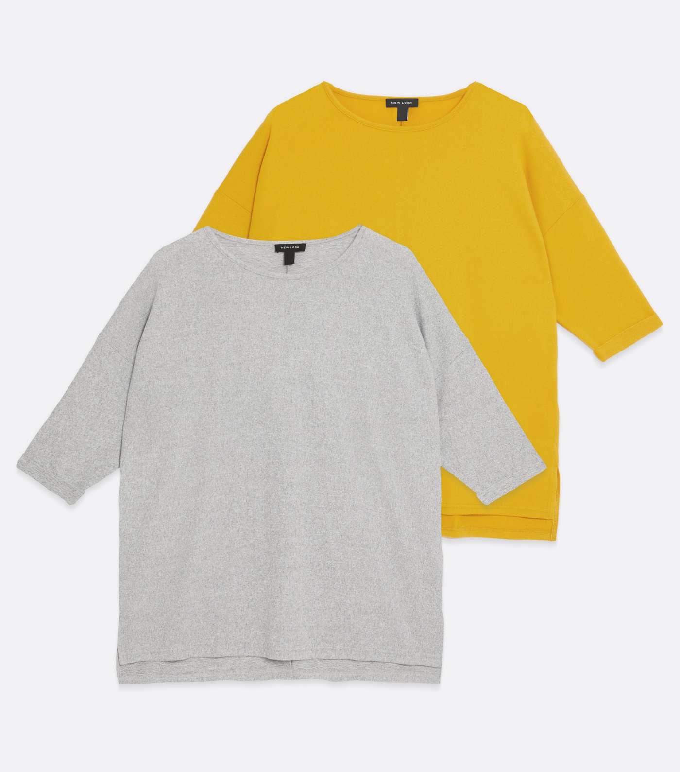2 Pack Mustard and Grey Fine Knit 3/4 Sleeve Long Tops Image 5