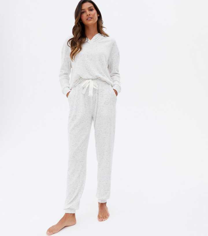 Cream Ribbed Space Dye Tie Waist Lounge Joggers