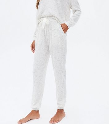 Cream Ribbed Space Dye Tie Waist Lounge 