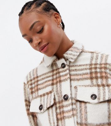 Tall Brown Check Brushed Shacket | New Look