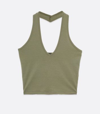 Damen Bekleidung Khaki Crop Halter Vest Damen Bekleidung Khaki Crop Halter Vest