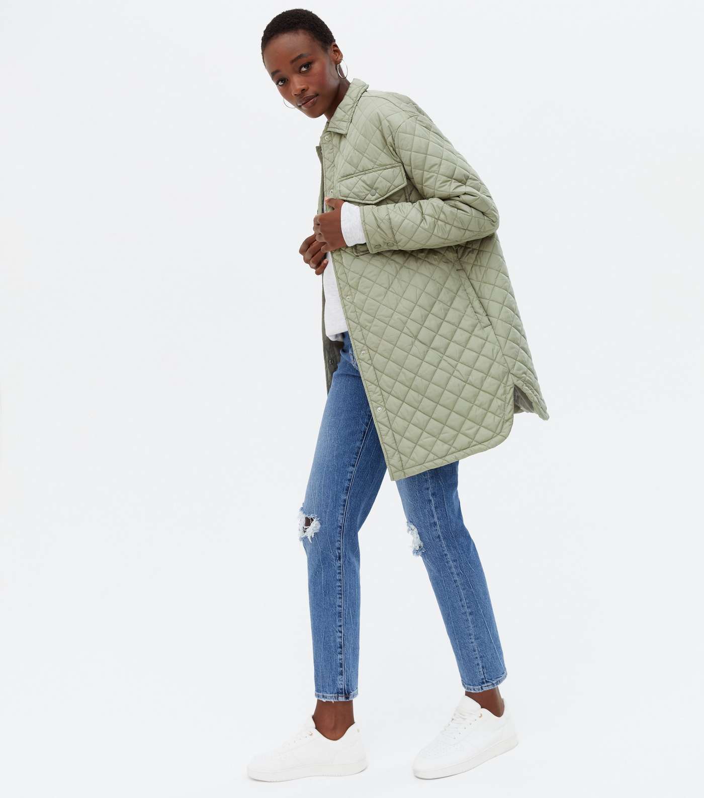 Tall Light Green Quilted Pocket Front Shacket Image 2