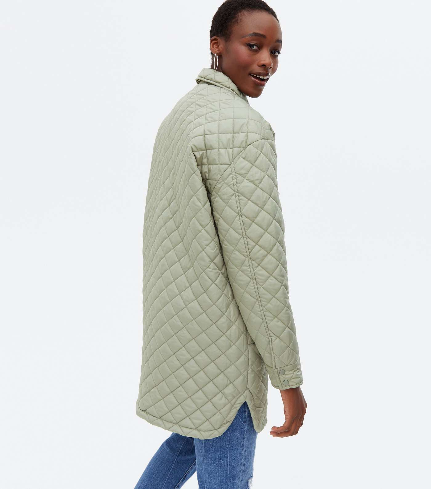 Tall Light Green Quilted Pocket Front Shacket Image 4