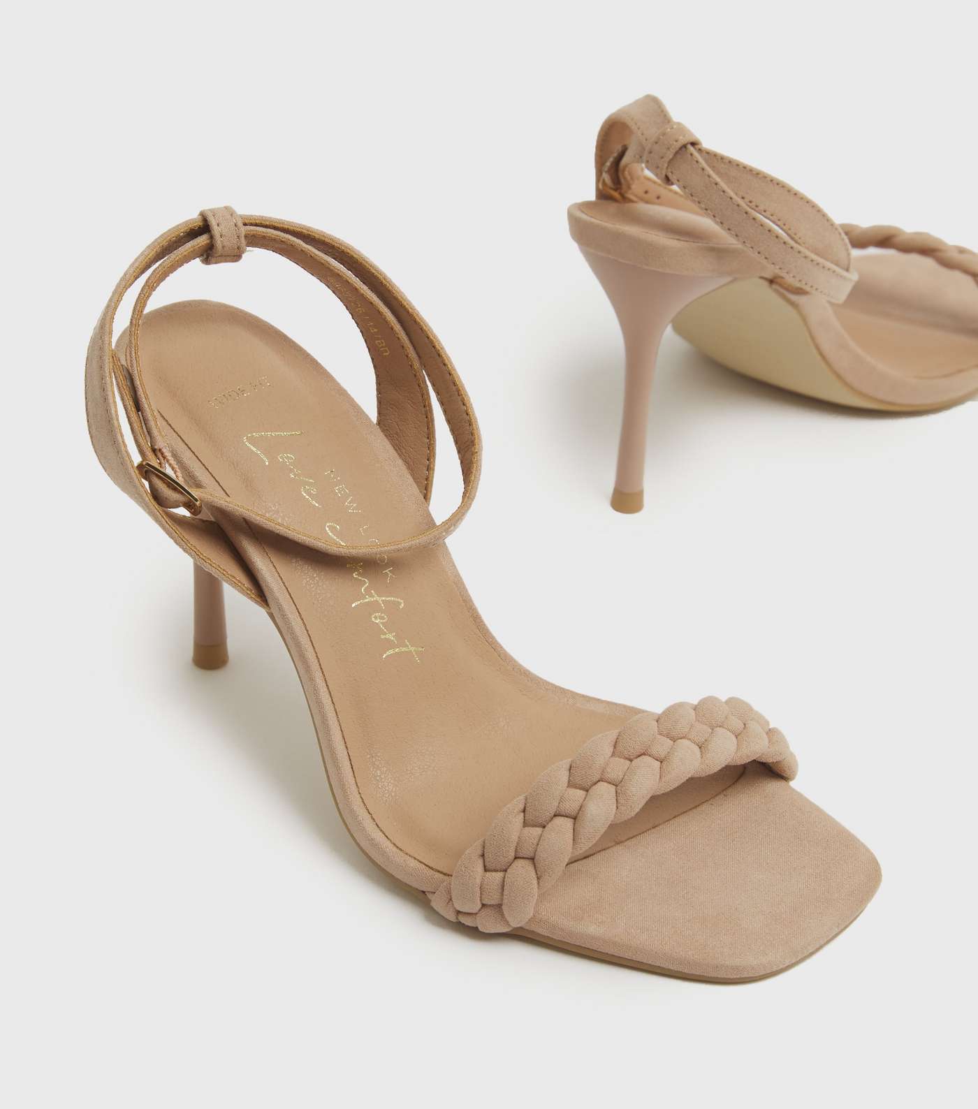 Wide Fit Cream Plaited Strap Stiletto Heel Sandals Image 3