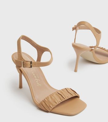 Click to view product details and reviews for Wide Fit Camel Ruched Strap Stiletto Heel Sandals New Look Vegan.