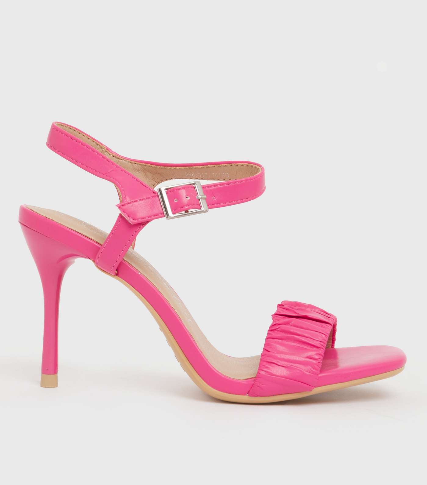 Wide Fit Bright Pink Ruched Strap Stiletto Heel Sandals
