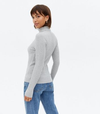 grey ribbed roll neck jumper