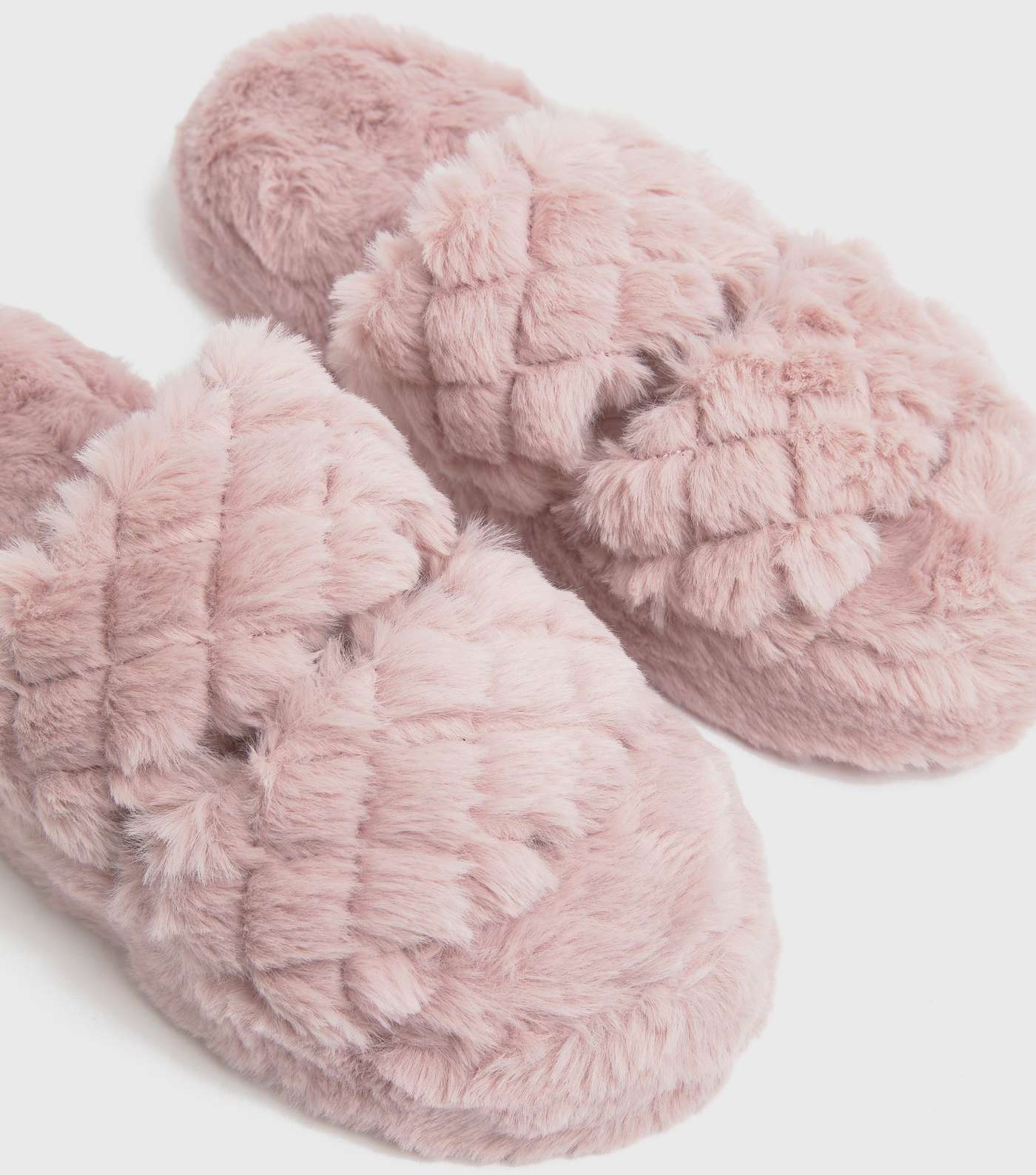Pink Quilted Faux Fur Slider Slippers Image 3