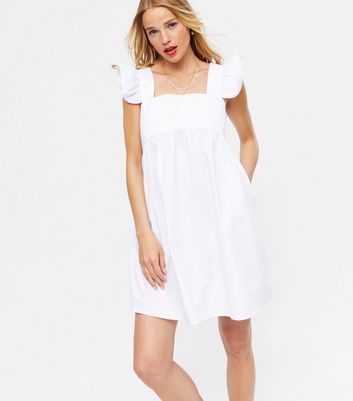 Damen Bekleidung Cameo Rose White Poplin Square Neck Frill Mini Dress