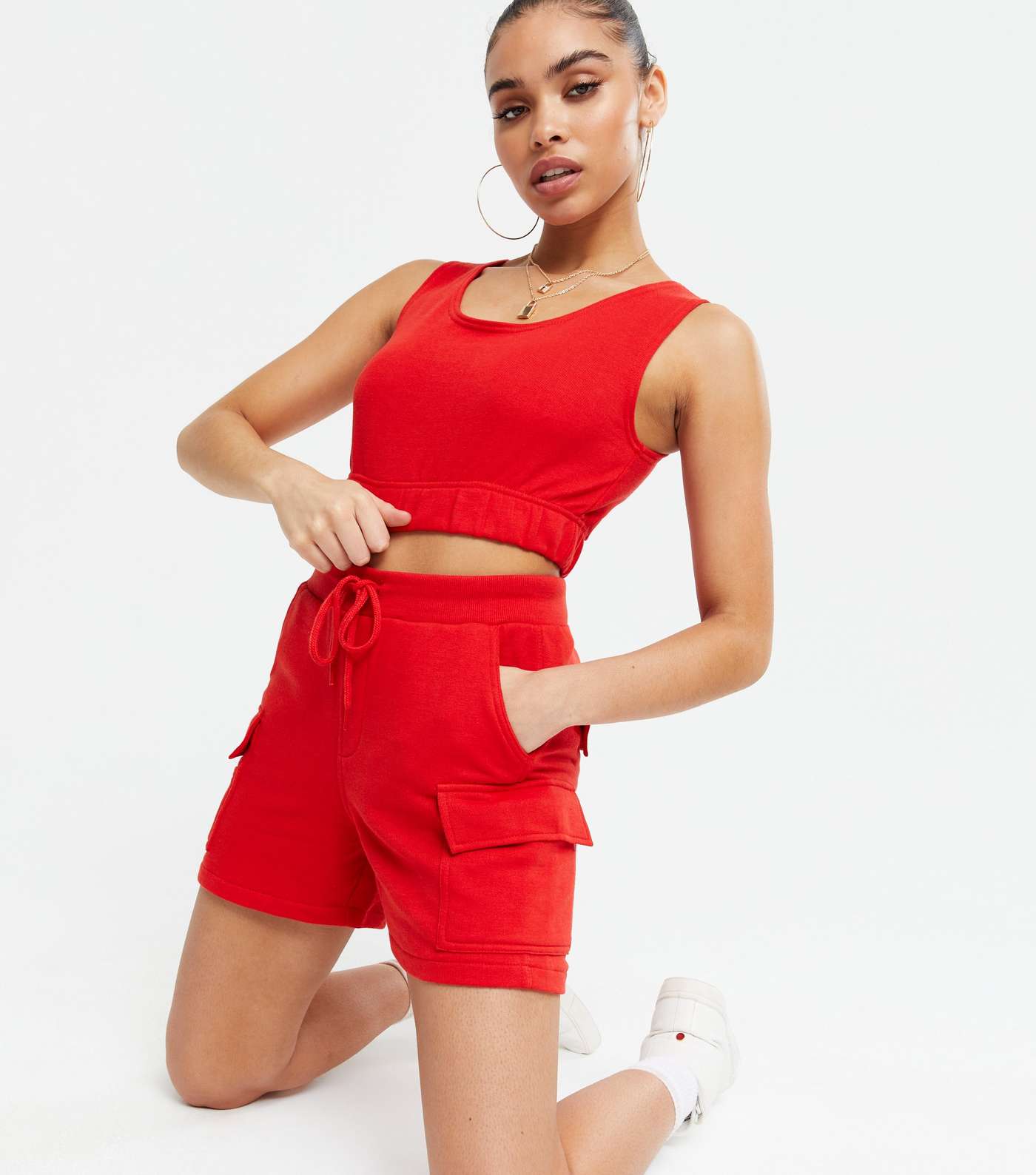 Cameo Rose Red Utility Crop Top and Shorts Set