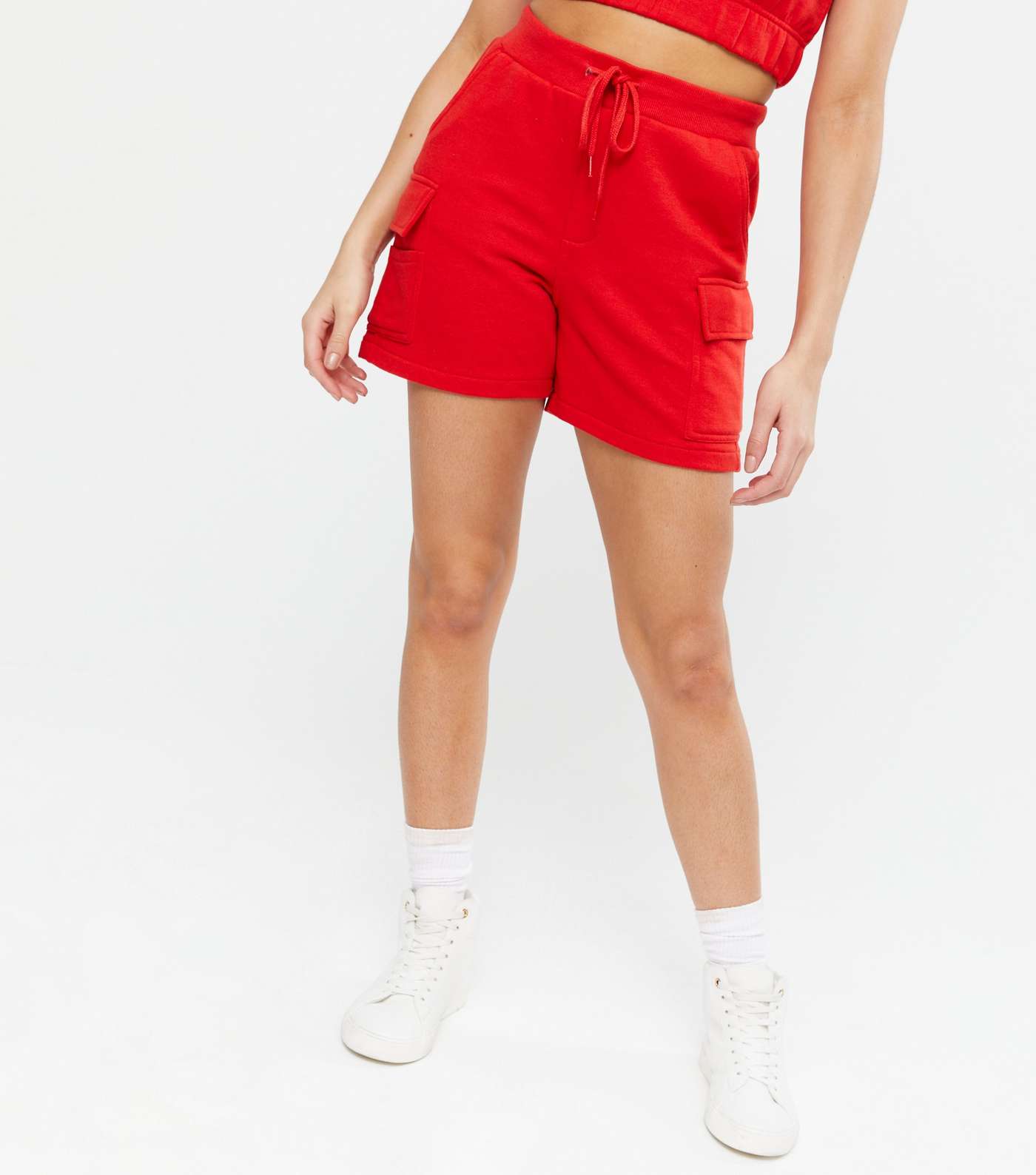 Cameo Rose Red Utility Crop Top and Shorts Set Image 3