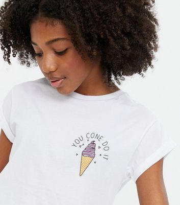 Girls White Cone Ice Cream Logo T-Shirt 