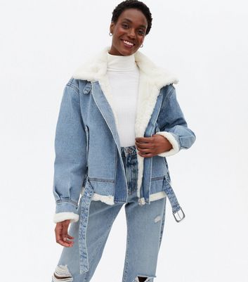 denim faux shearling jacket