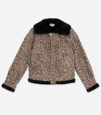 leopard trim denim jacket