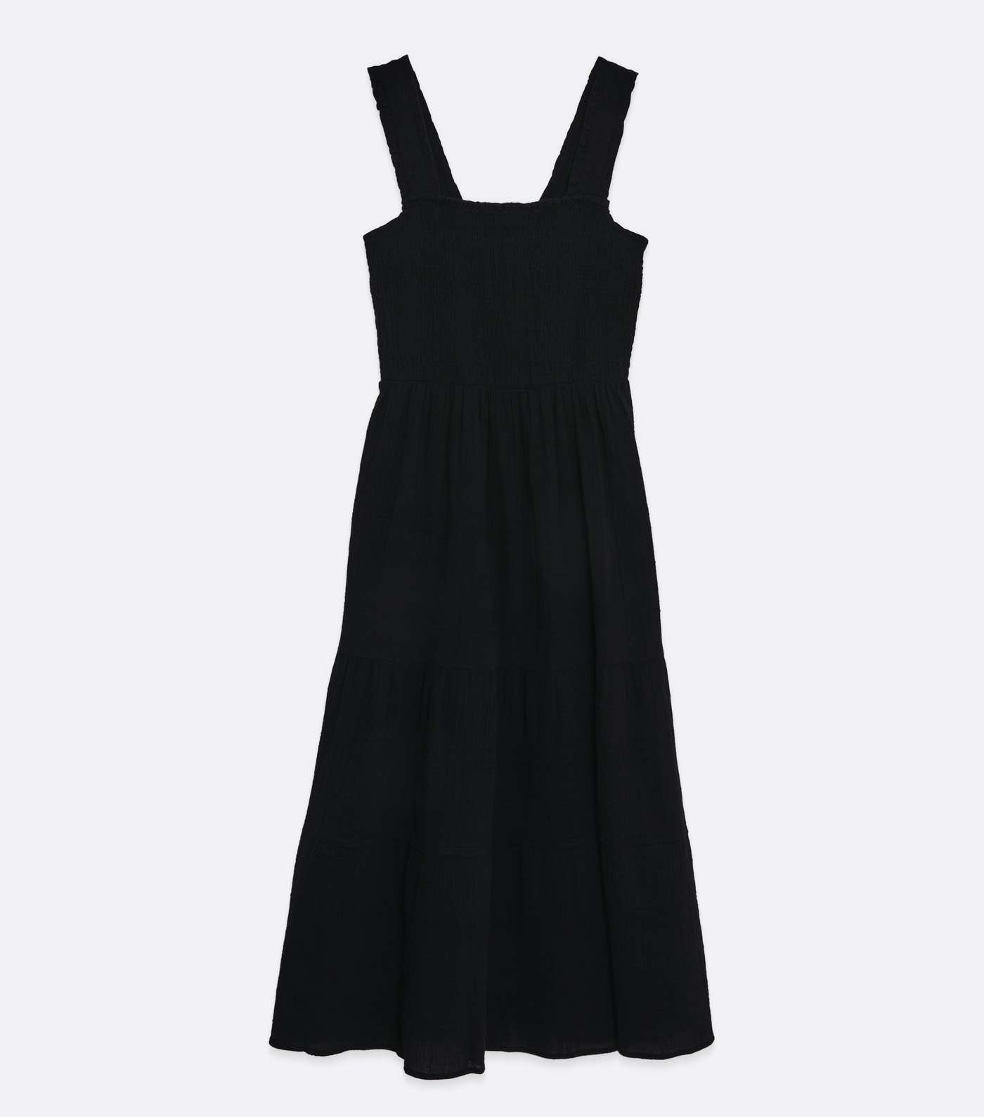 Black Shirred Tiered Midi Dress Image 5