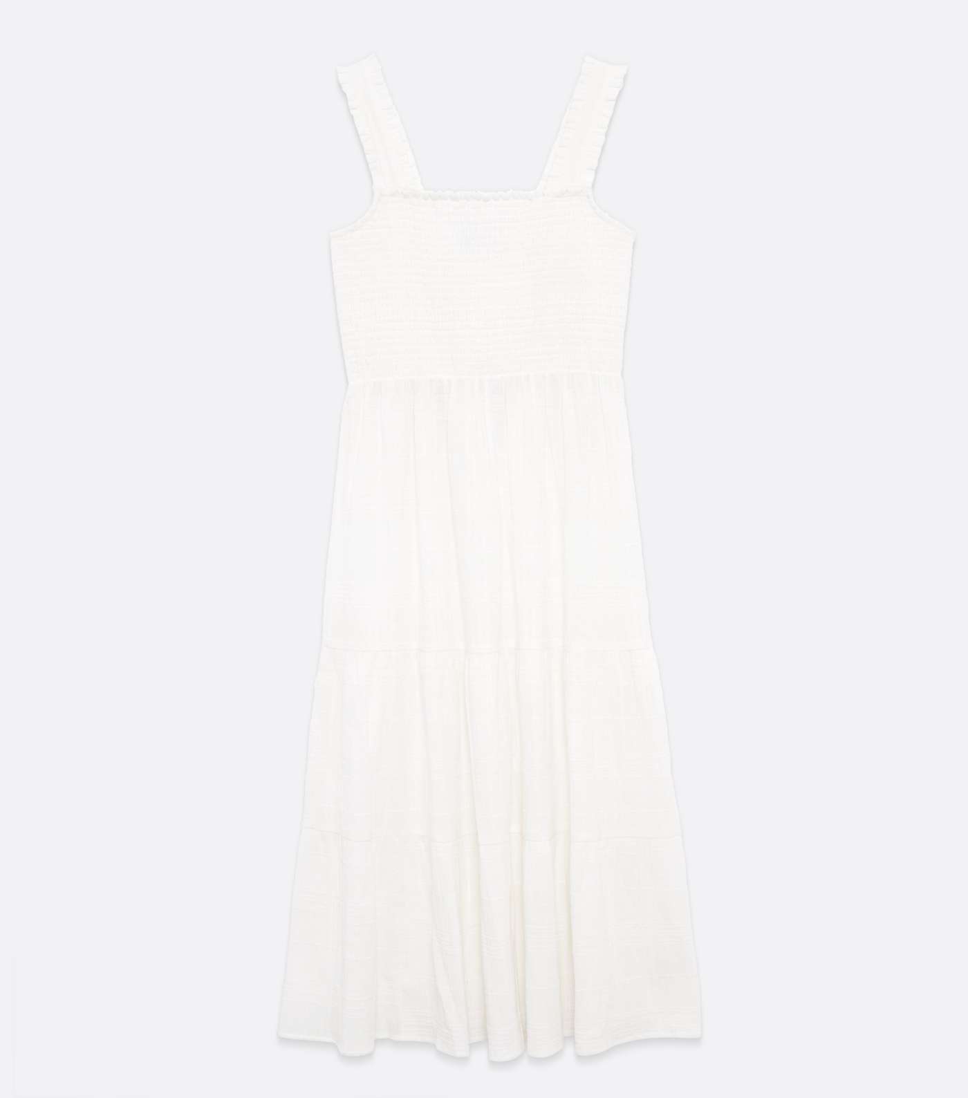 Off White Shirred Tiered Midi Dress Image 5