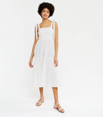 White strap midi store dress