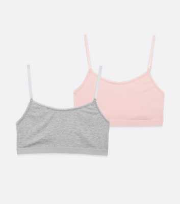 Girls 2 Pack Light Grey and Pink Picot Trim Crop Tops