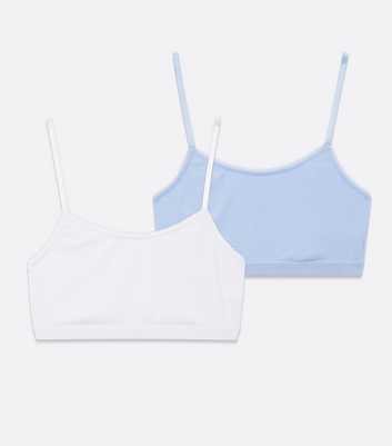 Girls 2 Pack Blue and White Picot Trim Crop Tops