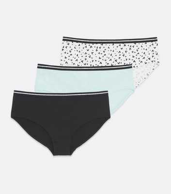 Girls 3 Pack Black Blue and White Heart Briefs