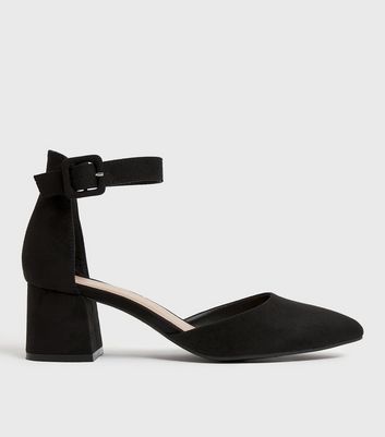 Black Suedette 2 Part Block Heel Court Shoes | New Look