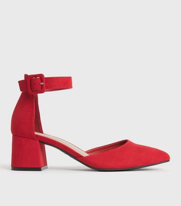shop for Red Suedette 2 Part Block Heel Court Shoes New Look Vegan at Shopo