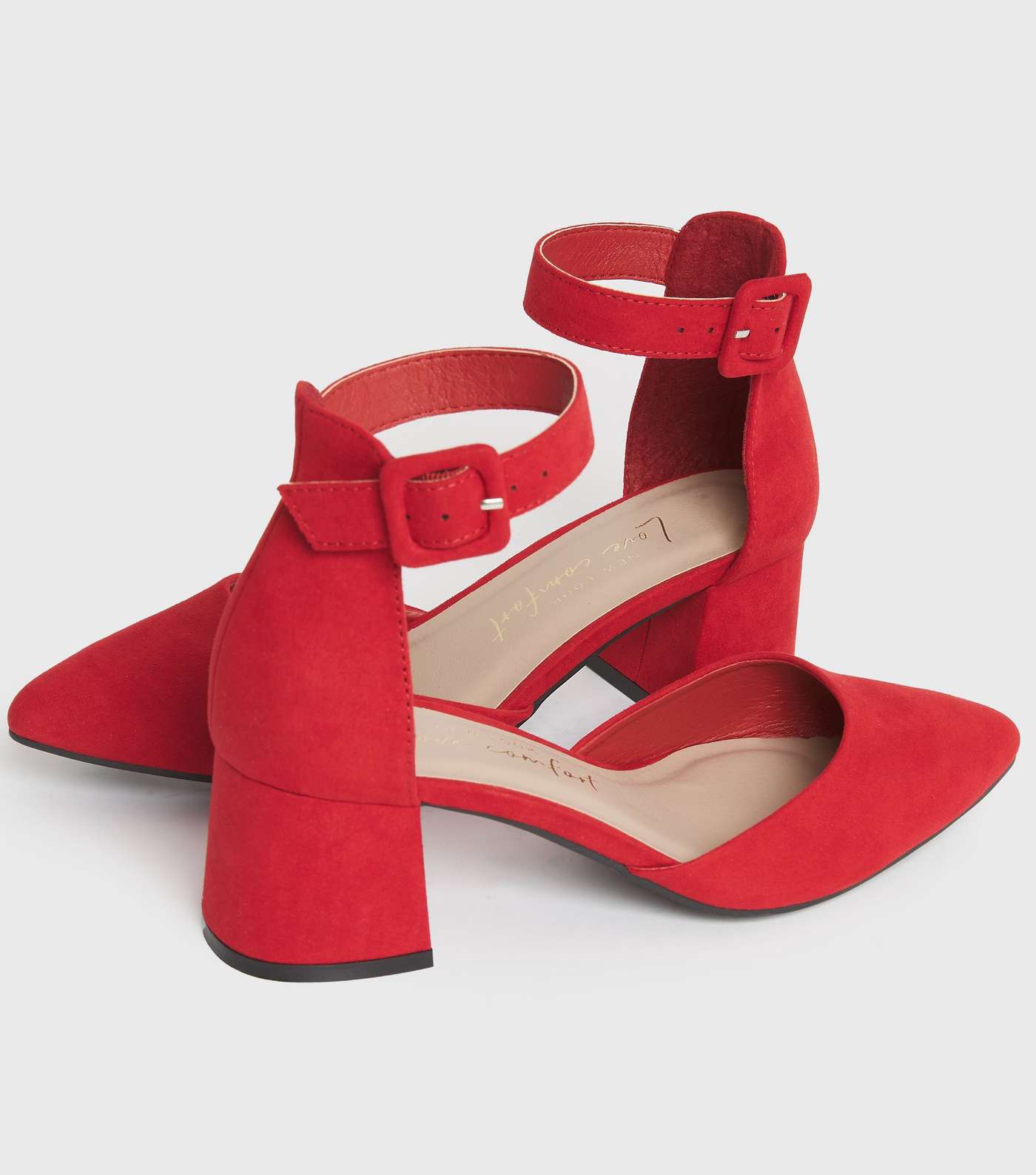 Red Suedette 2 Part Block Heel Court Shoes Image 4