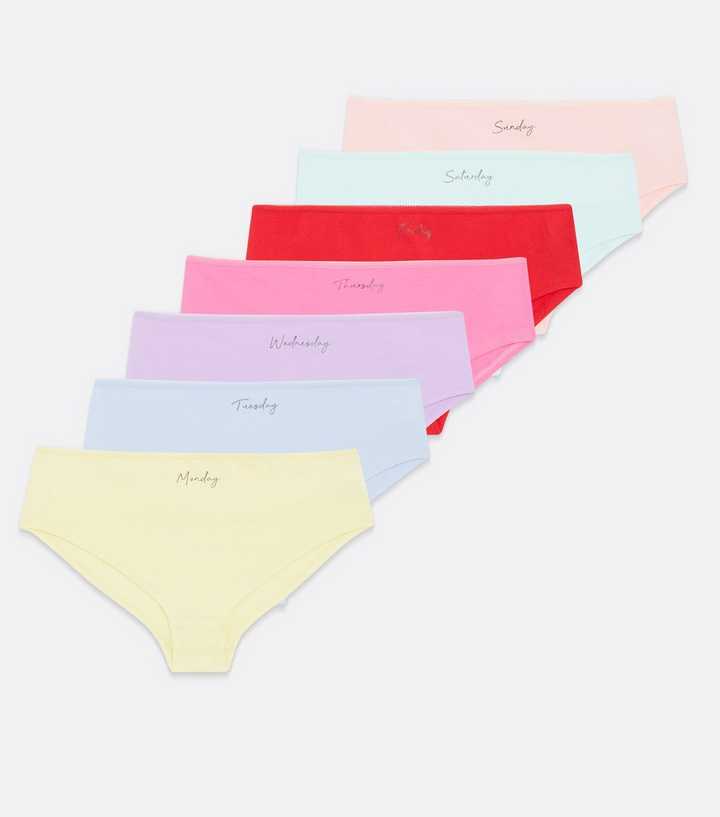 Girls 7 Pack Multicoloured Monday Logo Briefs