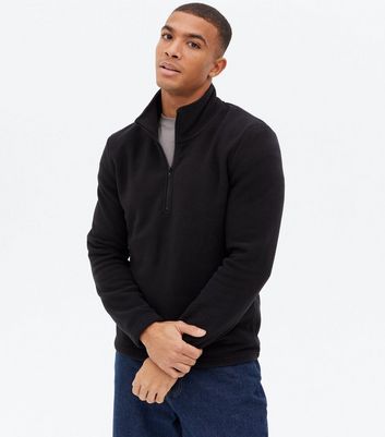 Black Fleece Zip High Neck Sweatshirt New Look