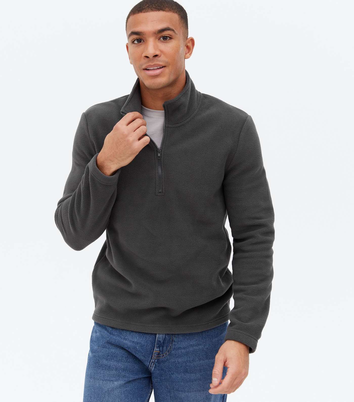 Dark Grey Fleece Zip High Neck Sweatshirt