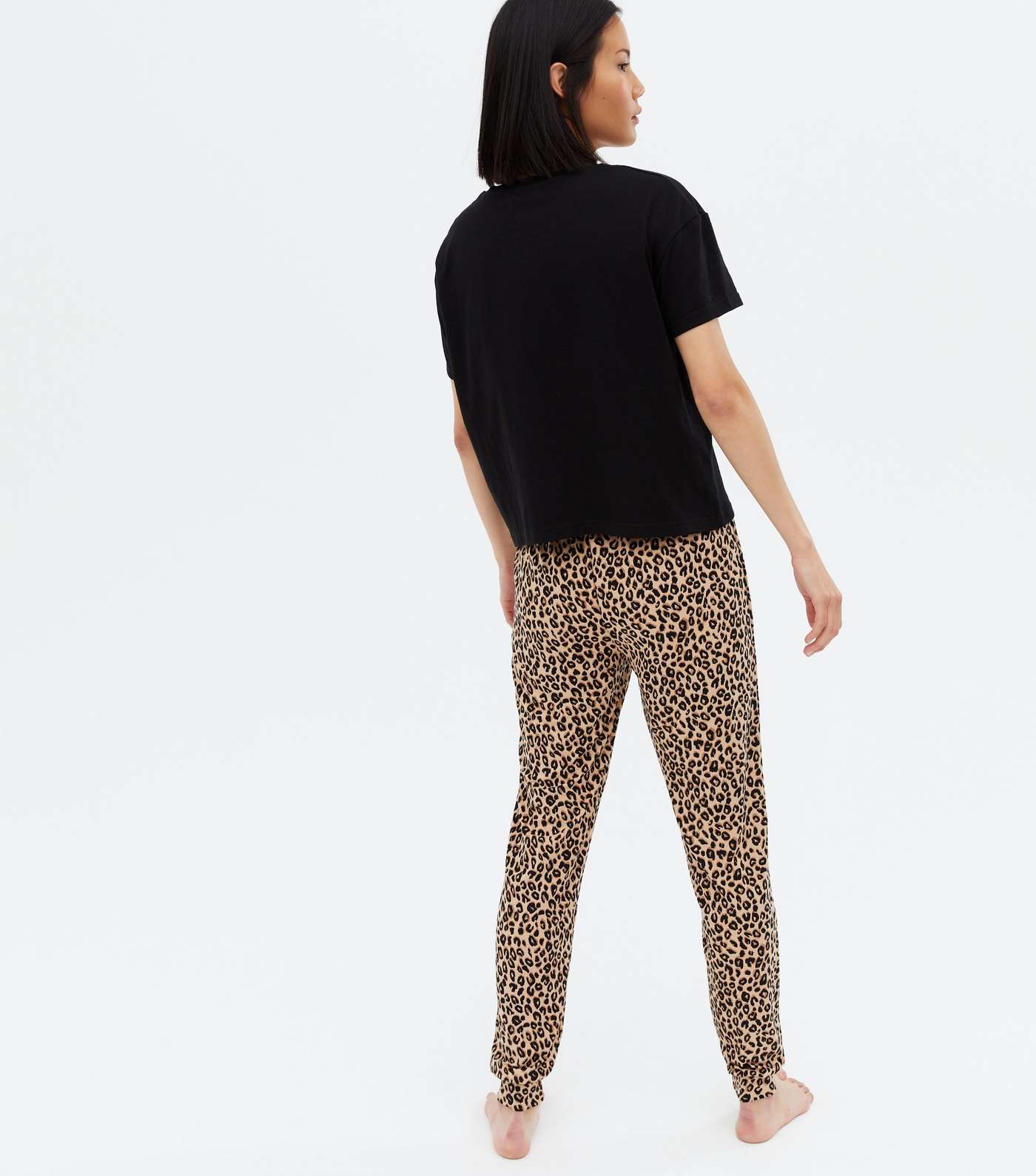 Black Leopard Print Soft Touch Jogger Pyjama Set Image 4