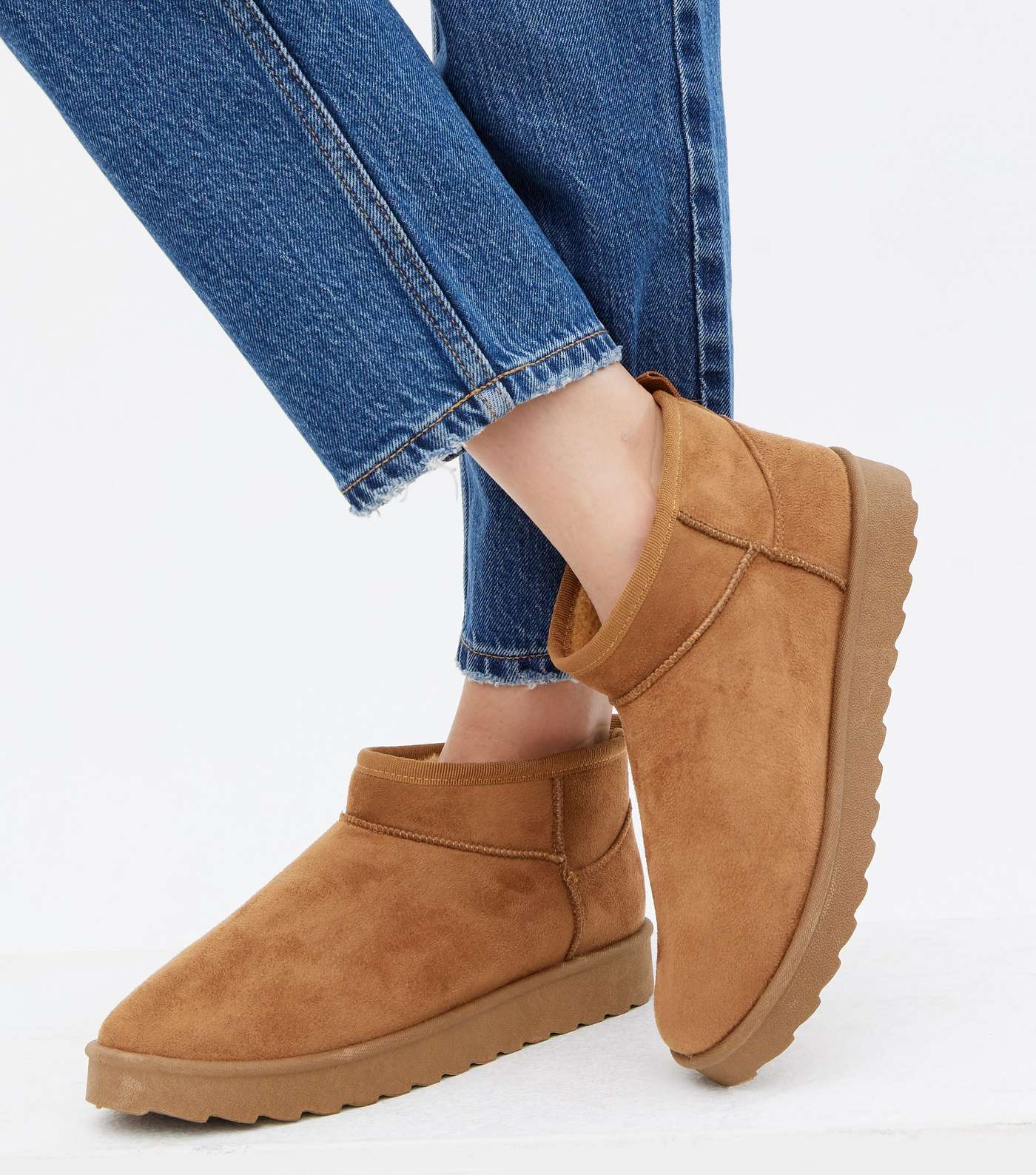 Girls Tan Faux Shearling Lined Chunky Ankle Boots Image 2