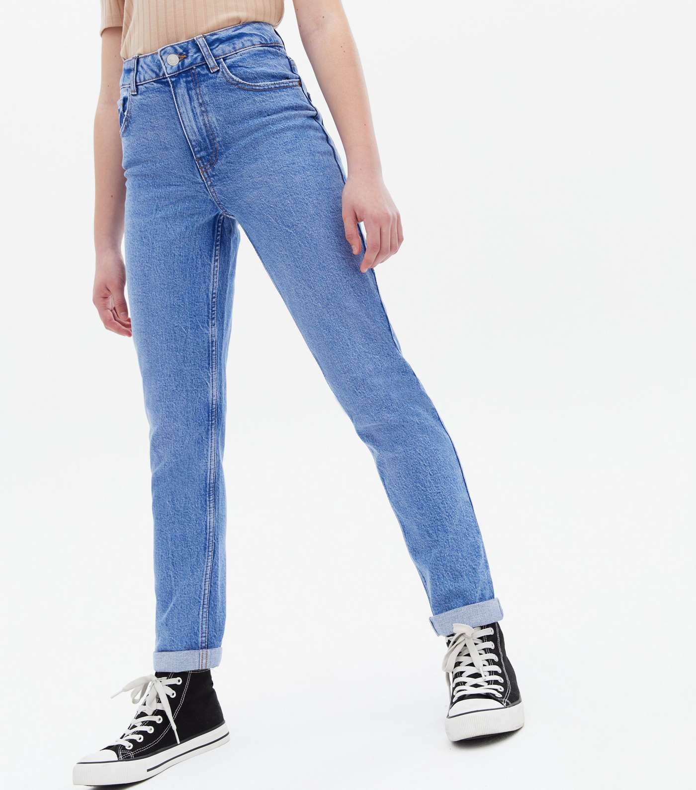 Girls Bright Blue High Waist Slim Fit Tori Mom Jeans Image 2