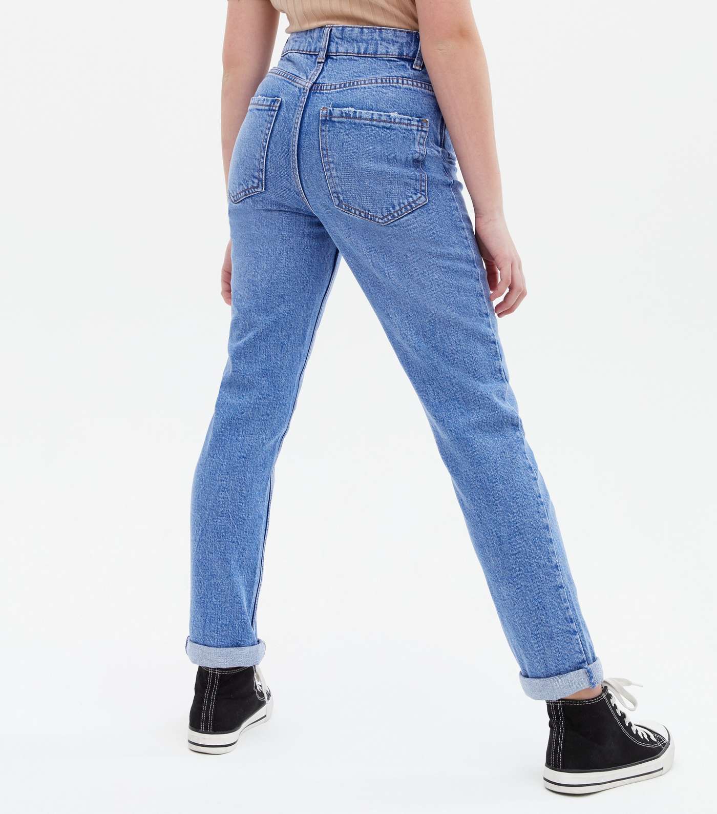 Girls Bright Blue High Waist Slim Fit Tori Mom Jeans Image 4