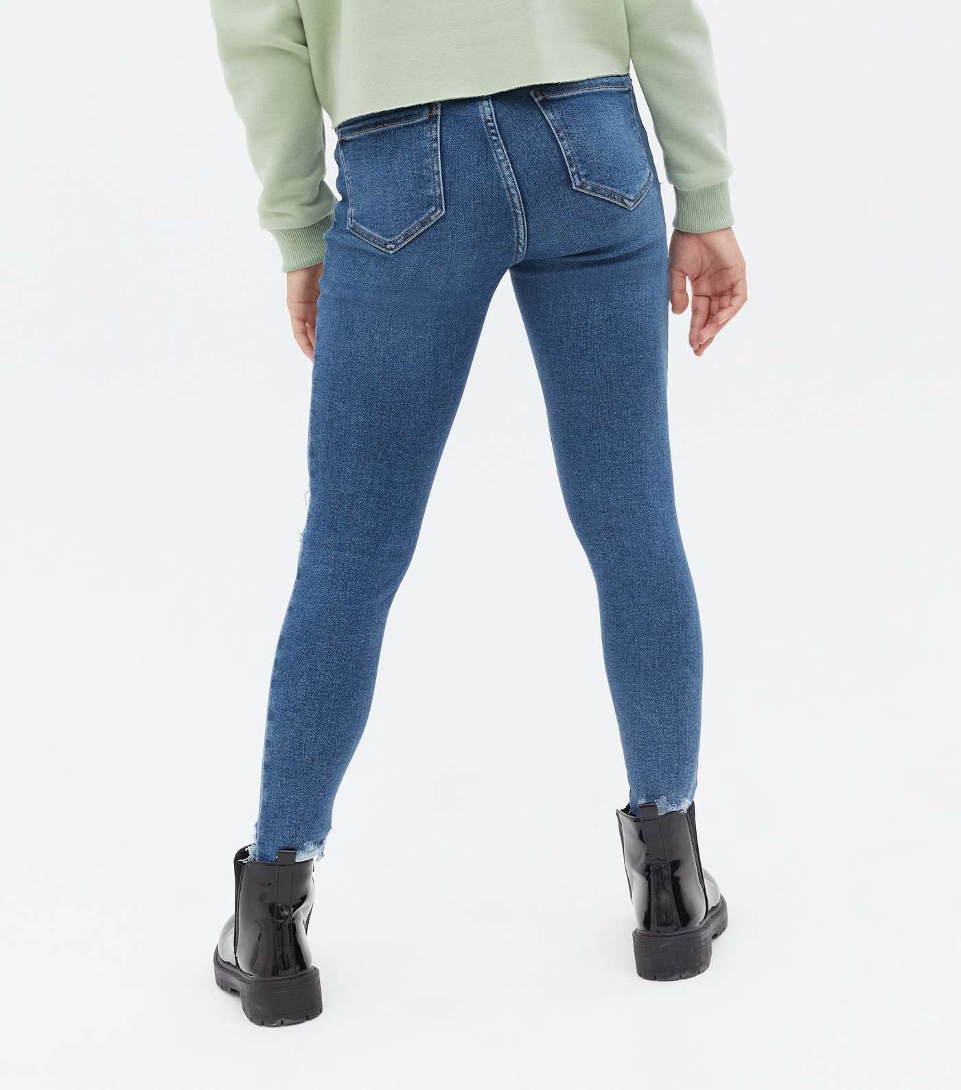 Girls Indigo Ripped High Waist Hallie Super Skinny Jeans Image 4