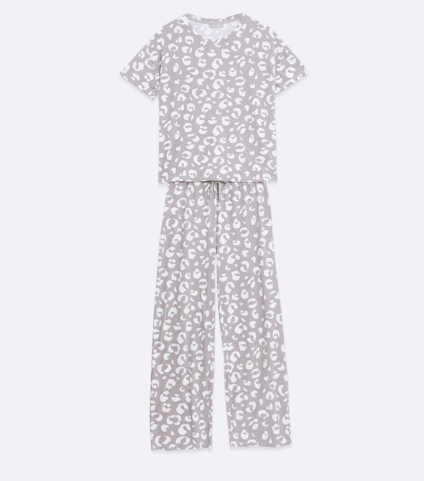 Light Grey Leopard Print Soft Touch Trouser Pyjama Set Image 5