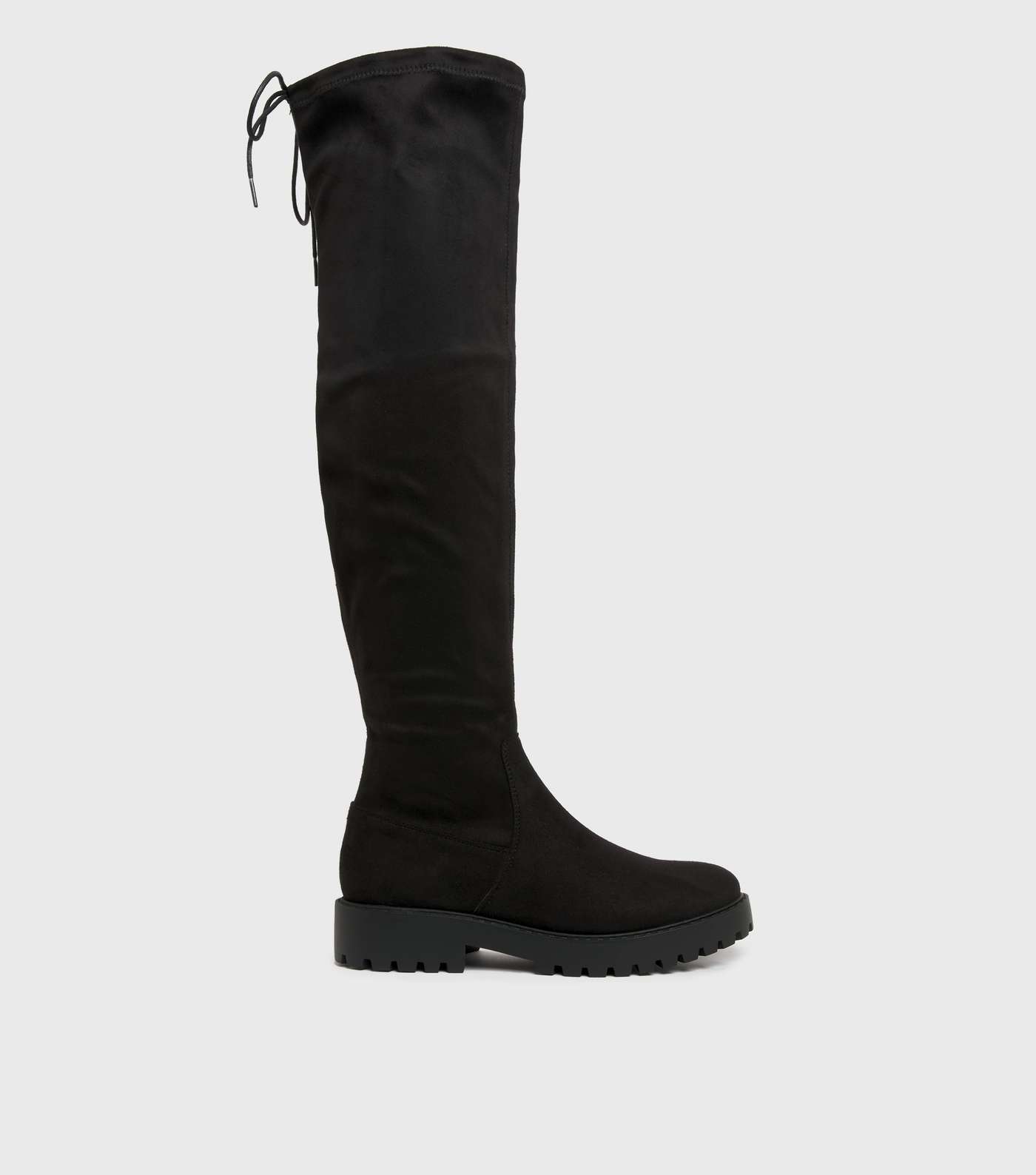 Black Suedette Chunky Over the Knee Boots