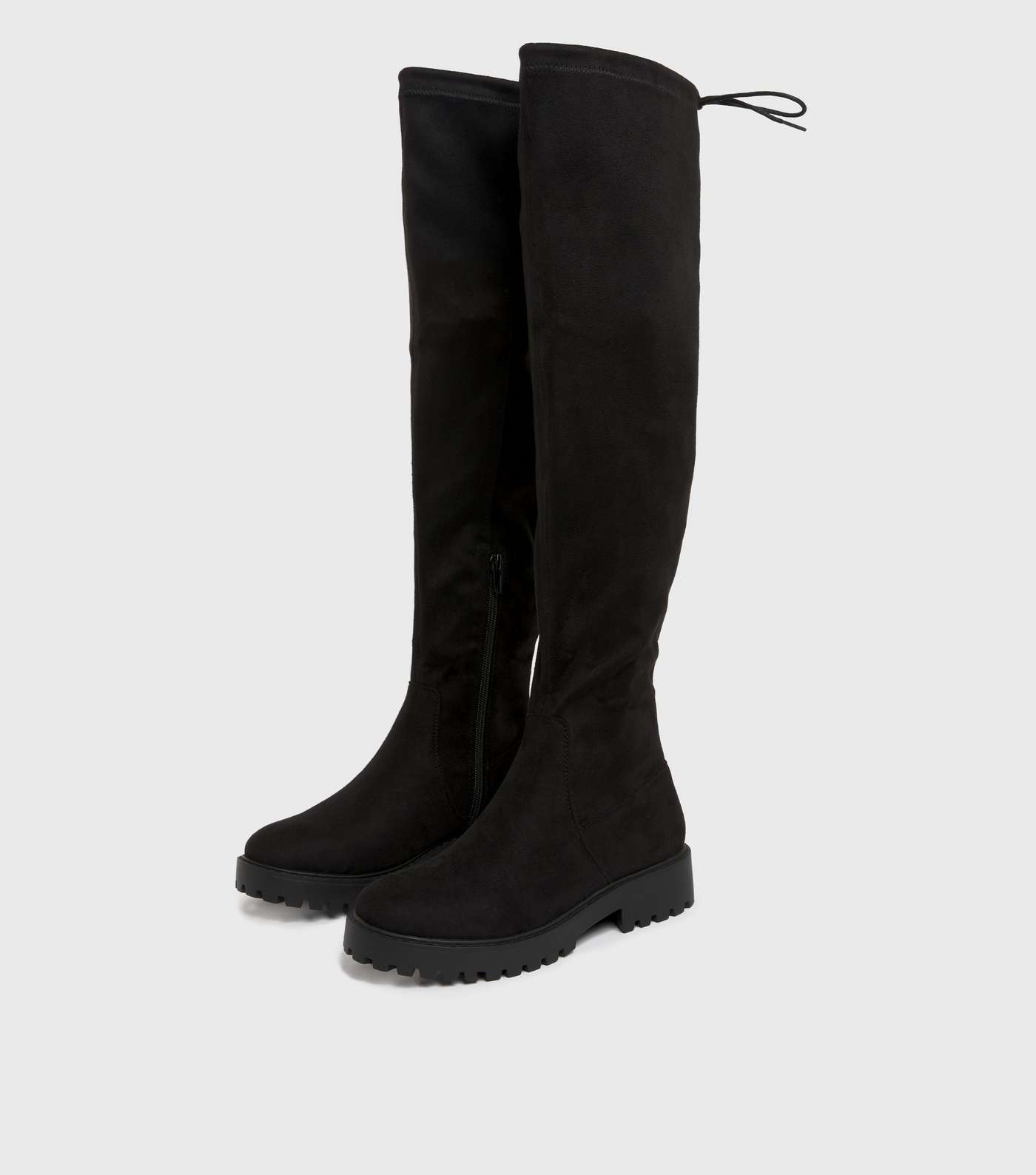 Black Suedette Chunky Over the Knee Boots Image 3