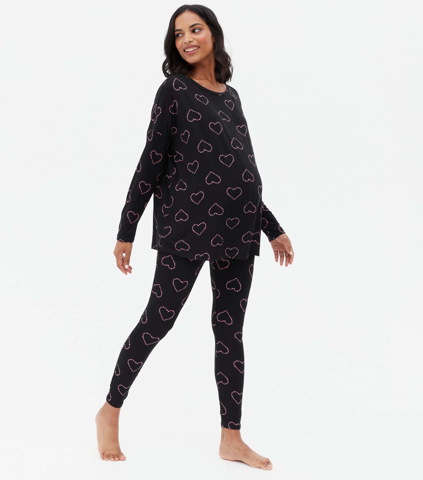 Maternity Black Heart Soft Touch Matching Family Pyjama Set