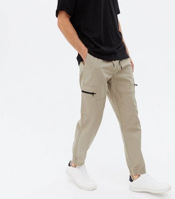 Stone Zip Pocket Cargo Joggers New Look