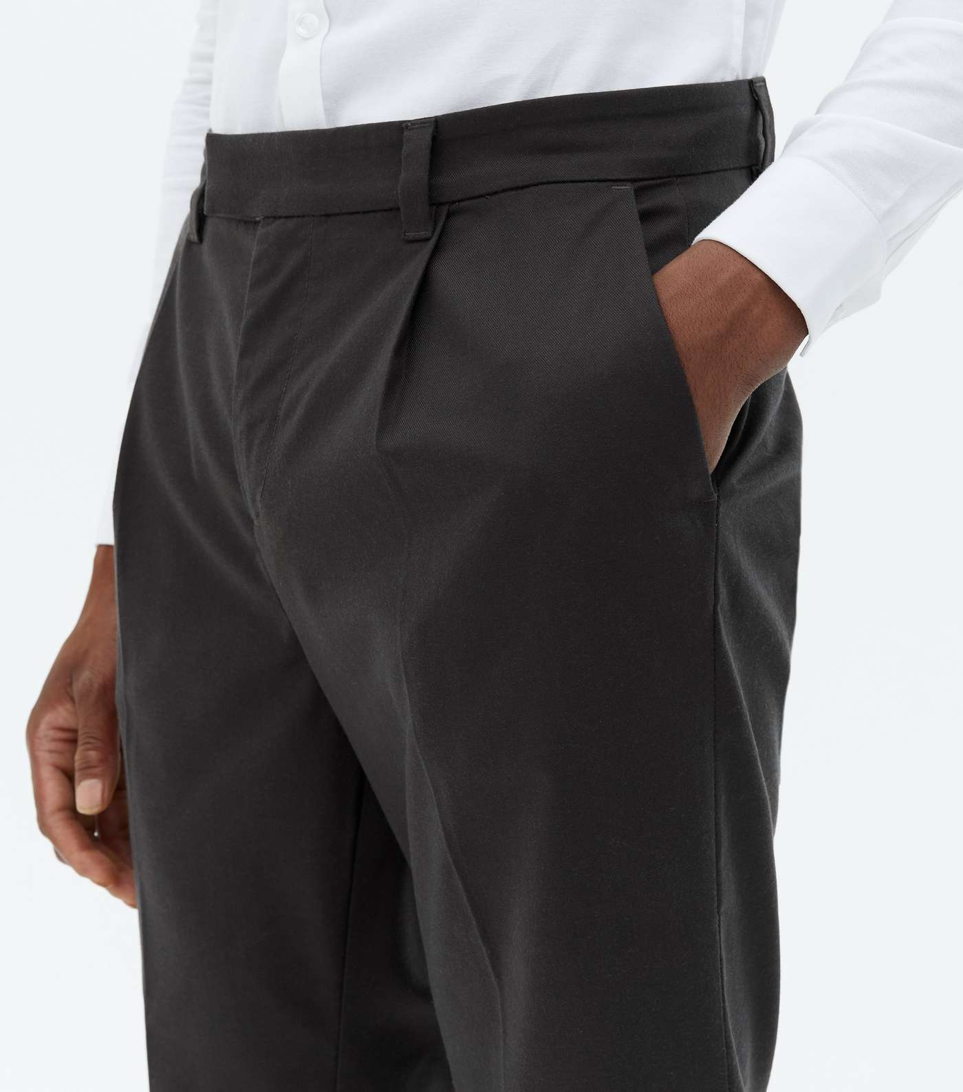 Dark Grey Pleated Roll Hem Tapered Trousers Image 3