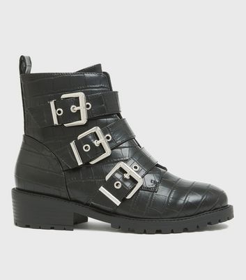 New look black croc boots best sale