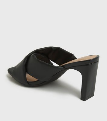 Wide Fit Black Cross Strap Block Heel 